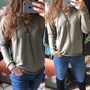 NWT Hippie Rose Sage Green Lace Up Hoodie